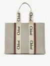 Chloé Womens White/brown Woody Large Canvas And Leather Tote Bag In White/brown