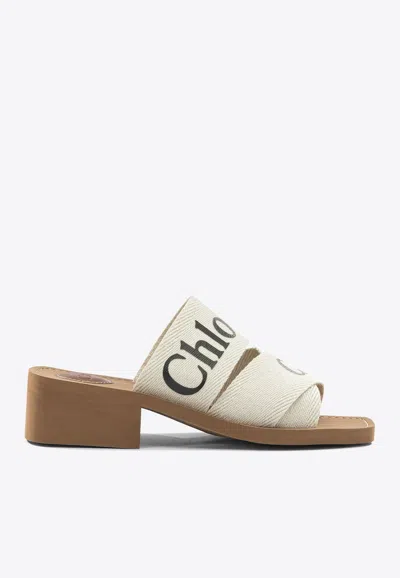Chloé Woody 45 Printed Mules In White