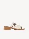 Chloé "woody 45mm" Slides In Linen And Leather In Multi