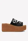 Chloé Woody Canvas Platform Espadrille Sandals In Black