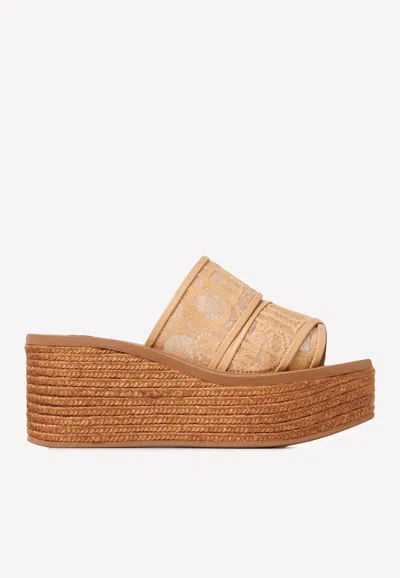Chloé Woody 65 Lace Wedge Sandals In Beige