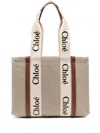 Chloé Woody Medium Bag In Beige Canvas