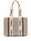 Chloé Neutral Woody Medium Canvas Tote Bag