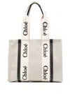 Chloé Woody Medium Canvas And Leather Tote Bag In White