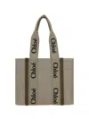 Chloé Woody Medium Whipstitched Leather-trimmed Linen-canvas Tote