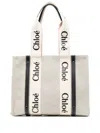 Chloé Woody Medium Canvas And Leather Tote Bag In White