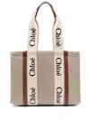 Chloé Neutral Woody Medium Canvas Tote Bag