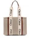 Chloé Woody Large Tote Bag In Linen In White