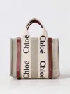 Chloé Woody Bag In Canvas With Logo In Neutral