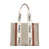 Chloé Neutral Woody Medium Canvas Tote Bag In Multi