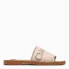 Chloé Woody Linen Flat Sandals In Neutral