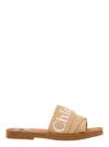 Chloé Woody Beige Sabot With Contrasting Logo In Canvas In Sand