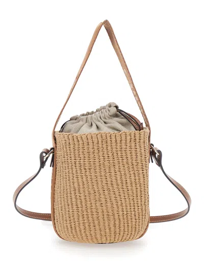 Chloé Woody Beige Small Bucket Bag In Raffia Woman In Neutral