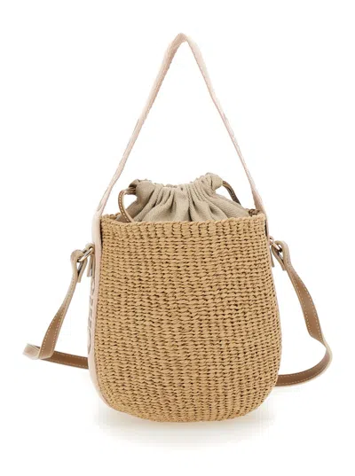 Chloé Woody Beige Small Bucket Bag In Raffia Woman In Neutral