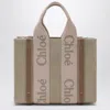 Chloé Small Woody Linen Tote Bag In Gray