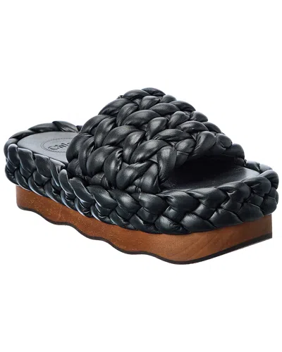 Chloé Woody Braided Leather Sandal In Black