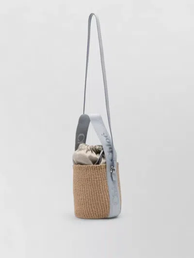 Chloé Woody Bucket Bag Adjustable Strap Woven In Pink