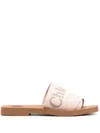 CHLOÉ CHLOÈ WOODY CANVAS AND LEATHER FLAT SANDALS