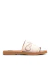 Chloé Beige Linen Woody Slippers In Beige