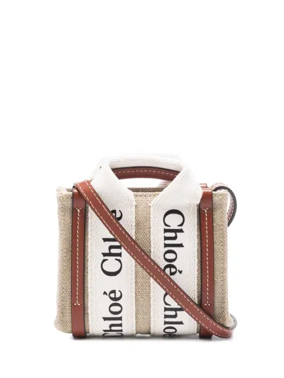 CHLOÉ CHLOÈ WOODY CANVAS AND LEATHER NANO BAG