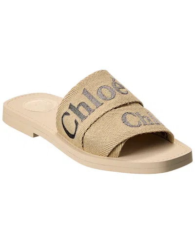 Chloé Woody Dark Tan Slides In Beige