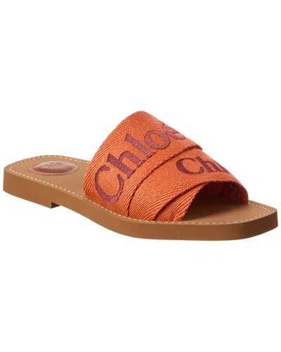 Chloé Woody Logo-embroidered Flat Mules In Tawny