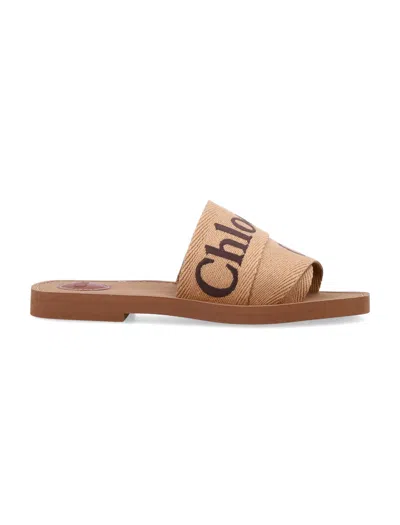 Chloé Woody Canvas Slide Sandals In White