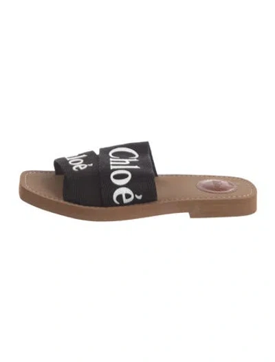 Pre-owned Chloé Woody Canvas Slides In Black