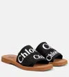 Chloé Woody Flat Logo Ribbon Slide Sandals In Black