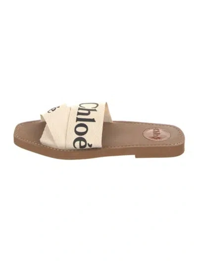 Pre-owned Chloé Woody Canvas Slides In Neutral
