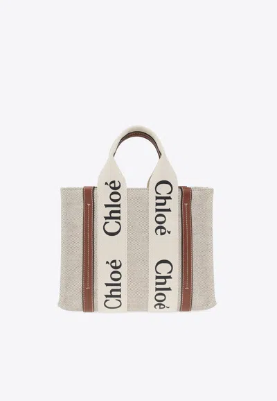 Chloé Woody Canvas Top Handle Bag In Beige