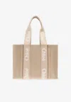 Chloé Woody Canvas Tote Bag In Beige