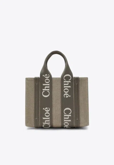 Chloé Woody Canvas Tote Bag In Gray