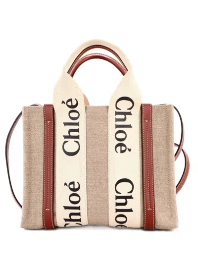 Pre-owned Chloé Woody Canvas With Leather Small Tote Bag In Brown