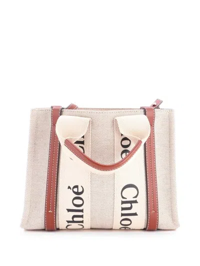 Pre-owned Chloé Woody Canvas With Leather Small Tote Bag In Brown