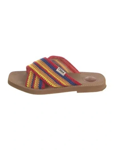 Pre-owned Chloé Woody Colorblock Pattern Slides In Multi