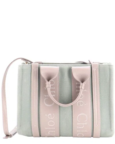 Pre-owned Chloé Woody Convertible Tote Linen And Small (authentic Pre-loved)