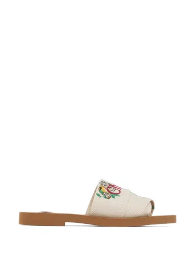 Chloé Woody Embroidered Logo-print Sandals In Multi