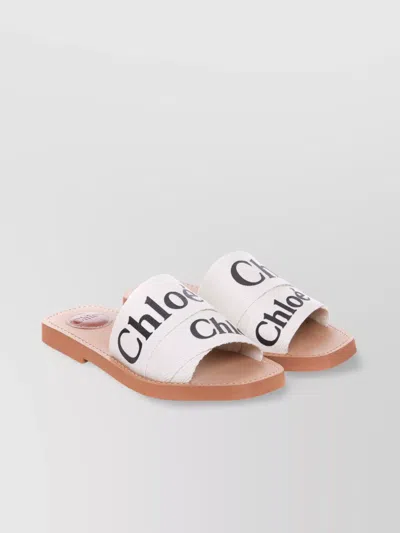 CHLOÉ WOODY FABRIC FLAT SANDALS