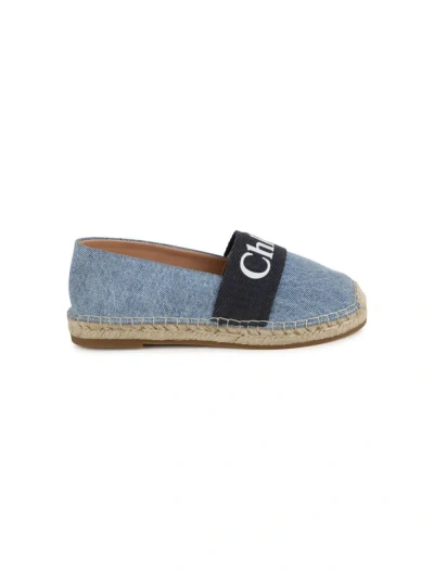 Chloé Teen Girls Blue Denim Espadrilles In Denim Blue