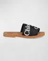 Chloé Chloe Women Black Linen Woody Slippers In Black
