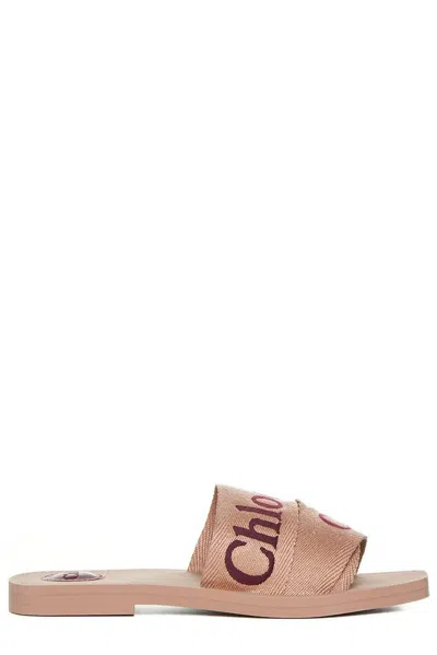 Chloé Woody Logo-print Canvas Mules In Pink