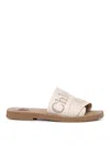 Chloé Beige Linen Woody Slippers In Beis