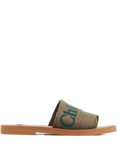 Chloé Woody Flat Mules In Green