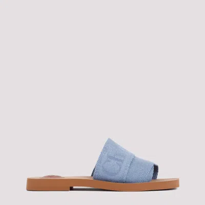 Chloé Woody Embroidered Logo Flat Sandals In Blue