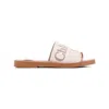 Chloé Beige Linen Woody Slippers In Multicolor