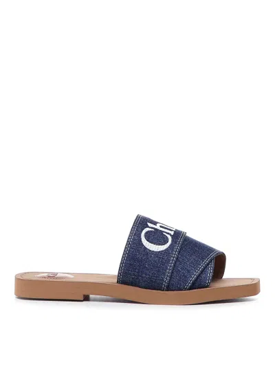 Chloé Woody Flat Sabot In Denim