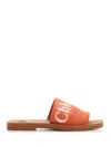 Chloé Woody Logo-embroidered Flat Mules In Orange
