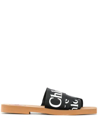 Chloé Woody Flat Sandals In Black