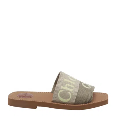 Chloé Woody Flat Sandals In Green